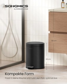 Caixote lixo Casa de banho 26 x 20,5 x 28 cm com 6 litros de capacidade e tampa com fecho suave para a casa de banho Preto