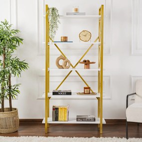 Estante "Elysian" – Branco e Dourado, 90x34x180 cm, Design Industrial