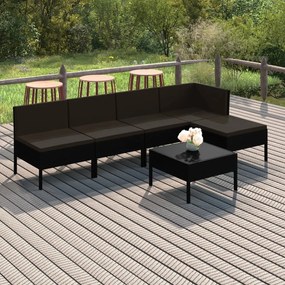 vidaXL 6 pcs conjunto lounge de jardim c/ almofadões vime PE preto