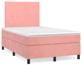 Cama box spring c/ colchão luzes e LED 120x190 cm veludo rosa