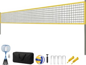 Conjunto de Voleibol e Badminton, 950 x 100 x 248 cm, Altura de Jogo Ajustável Preto e amarela