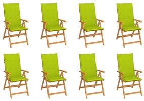 vidaXL Cadeiras de jardim reclináveis c/ almofadões 8 pcs teca maciça