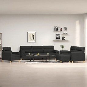 vidaXL 4 pcs conjunto de sofás c/ almofadões tecido preto