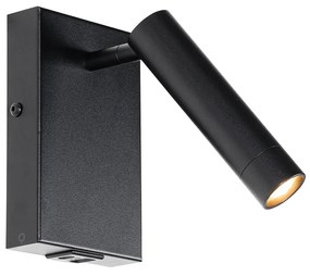 Candeeiro de parede moderno preto com USB ajustável - Croft