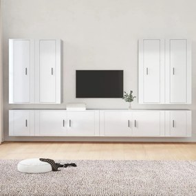 vidaXL 8 pcs conjunto móveis de TV madeira processada branco brilhante