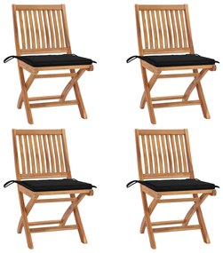 vidaXL Cadeiras de jardim dobráveis c/ almofadões 4 pcs teca maciça