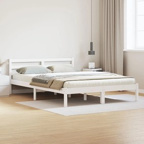 Cama com Cabeceira vidaXL Branca 140x220 cm Madeira Sólida Pinus