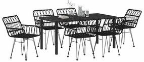 Conjunto de Jantar de Jardim com 7 Peças em Rattan Preto