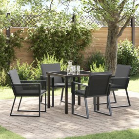 Conjunto de Jantar de Jardim 5 Peças com Almofadas Preto Vime PE