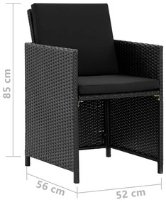 5 pcs conjunto jantar exterior com almofadões vime PE preto