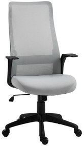 Vinsetto Cadeira de Escritório Ergonômica Cadeira de Escritório Giratória com Altura Ajustável Apoio para os Braços e Suporte Lombar Alto Transpirável 62x62x113-122cm Cinza