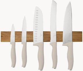 Facas de cozinha com suporte magnético em madeira de acácia Matt Cream