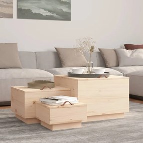 vidaXL Caixas de arrumação com tampas 3 pcs pinho maciço
