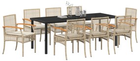 Conjunto de Jantar de Jardim 9 Peças com Almofadas Bege de Rattan Sint