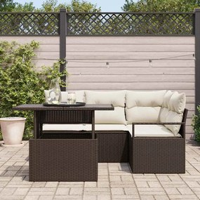 Conjunto de Sofá Jardim de 5 Peças com Almofadas Castanho Rattan Poly
