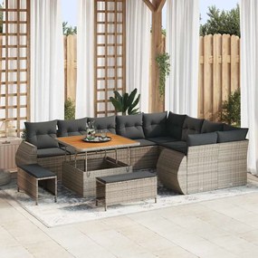 Conjunto de Sofá de Jardim vidaXL de 12 Peças com Almofadas Cinza Polirattan Acácia