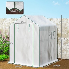 Estufa de jardim 140 x 143 x 190 cm com 1 porta, 2 janelas e prateleiras de 3 níveis para legumes, plantas e flores; cobertura em PE branca