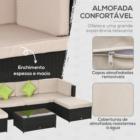 Conjunto de Móveis de Jardim de Vime PE Conjunto de 7 Peças Mesa Sofás