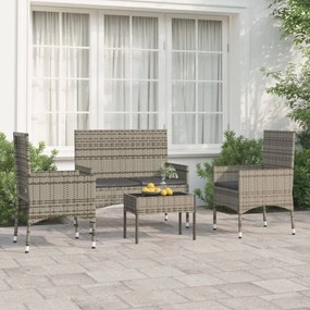 vidaXL 4 pcs conjunto lounge de jardim c/ almofadões vime PE cinzento