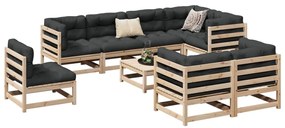 9 pcs conjunto sofás de jardim com almofadões pinho maciço