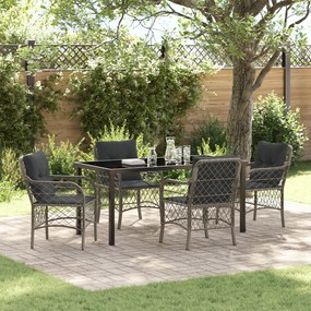 vidaXL Conjunto de Jantar de Jardim com Almofadas Cinza Vime Polímero