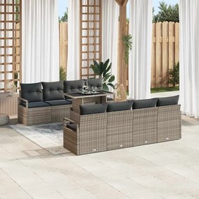 Conjunto de Sofá de Jardim vidaXL 9 Peças com Almofadas Cinza Rattan S