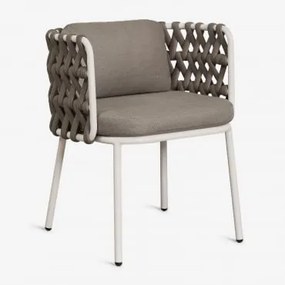 Cadeira De Jardim Com Apoios De Braços Em Alumínio E Corda Trançada Tevary Gardénia Branco & Tecido Castanho Avelã - Sklum