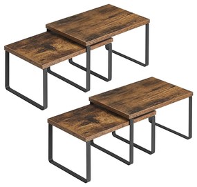 SONGMICS Prateleiras para Especiarias, Conjunto de 4, Prateleiras de Cozinha, Organizador de Cozinha Expansível, Empilhável, Metal e Aglomerado, Prateleira de Encaixe, para Armário de Cozinha, Cozinha, Vintage Marrom-Preto KCS021X01