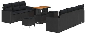 vidaXL Conjunto de Sofá de Jardim com almofada Manual 10 pcs Preto