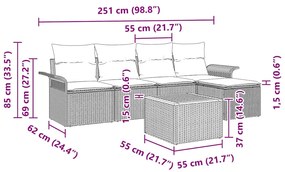 Sofá de Jardim - 6 Peças com Almofadas Bejas em Rattan e Poliéster.