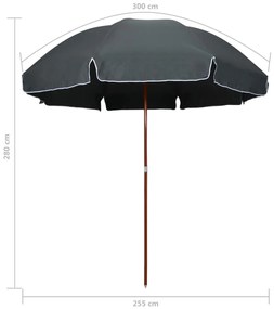 Guarda-sol de jardim com poste de aço 300 cm antracite