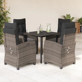 vidaXL 5 pcs conjunto de jantar p/ jardim c/ almofadões vime PE cinza