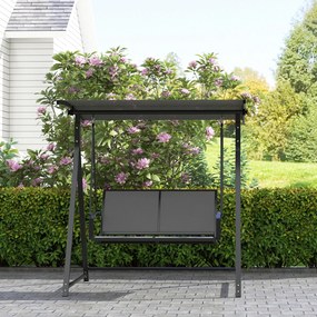 Baloiço de Jardim de 2 Lugares com Toldo Ajustável 90° Proteção UV 30+ e Estrutura Triangular 160x112x162 cm Cinzento Escuro