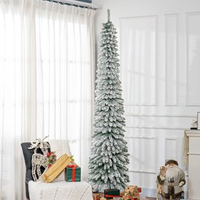 Árvore de Natal Estreita Nevada 240 cm com 603 Ramos e Suporte Metálico Dobrável para Sala de Estar Interior Verde