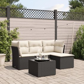 5 pcs conjunto sofás de jardim com almofadões vime PE preto