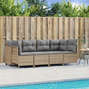 vidaXL 5 pcs conjunto de sofás p/ jardim com almofadões vime PE bege