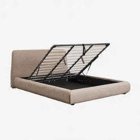 Cama Com Baú Articulado Estofada Norena Tecido Castanho Areia & 180 X 200 Cm - Sklum