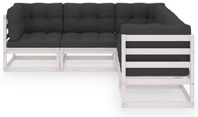 5 pcs conjunto lounge de jardim c/ almofadões pinho maciço