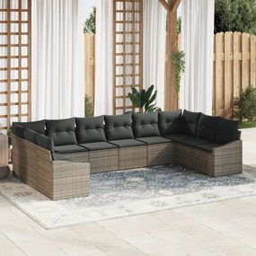 Conjunto de Jantar de Jardim de 10 Peças com Almofadas Cinza de Rattan