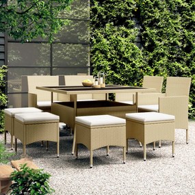 vidaXL 9 pcs conjunto de jantar para jardim vime PE bege