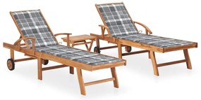 Espreguiçadeiras com mesa e almofadão 2 pcs teca maciça