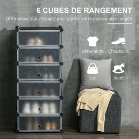 Móvel modular 49 x 36,5 x 108 cm para arrumação de sapatos com 6 cubos retangulares empilháveis - preto