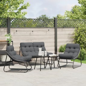 Conjunto de Sofá de Jardim de 5 Peças com Almofadas Aço Preto
