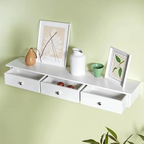 Prateleira suspensa com 3 gavetas 15 x 80 x 10 cm branco