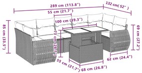 8 pcs conjunto sofás de jardim com almofadões vime PE preto