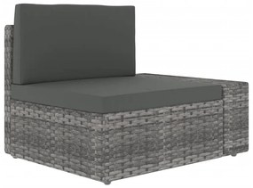 7 pcs conjunto lounge de jardim c/ almofadões vime PE cinzento