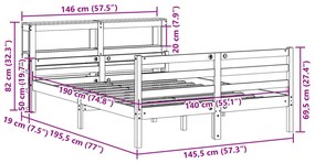 Estrutura cama c/ cabeceira 140x190 cm pinho maciço