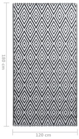 Tapete de exterior 120x180 cm ARAKIL PP branco e preto