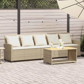 vidaXL Sofá de jardim de 5 lugares com almofadões vime PE bege