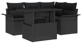 Conjunto de Sofás de Jardim vidaXL 5 Peças com Almofadas Rattan Poliéster Preto
